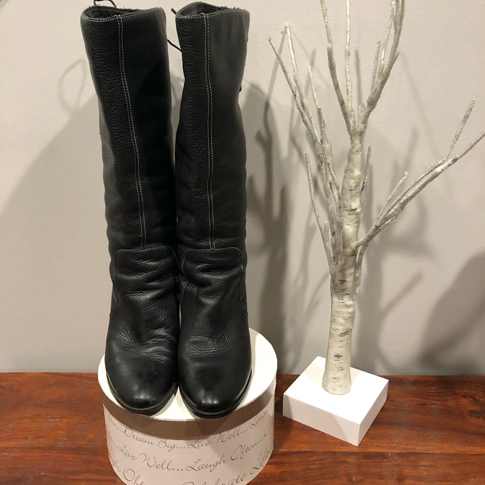 Sienna Black TallLeather Lace Back Boot